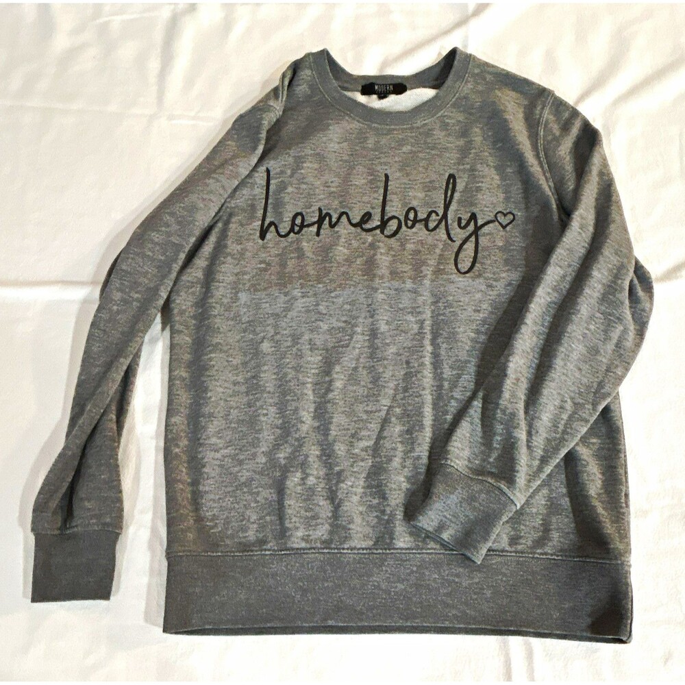 Modern Canvas Women's Gray Crewneck Pullover Sweatshirt Homebody Graphic, S